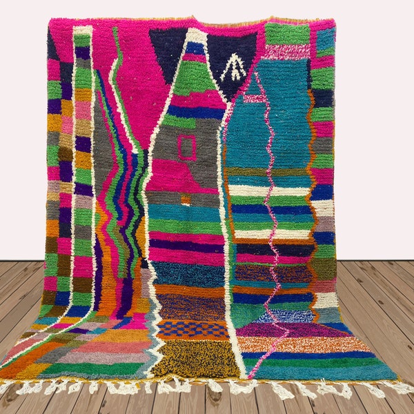 Unique Handmade Moroccan Wool Rug, Colorful Geometric Design for Modern Decor!