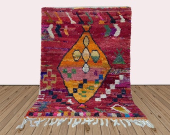 Vibrant Handwoven Moroccan Berber Rug, Traditional Geometric Motifs