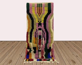 Vibrant Handmade Rug, Traditional Moroccan Azilal wool rug!