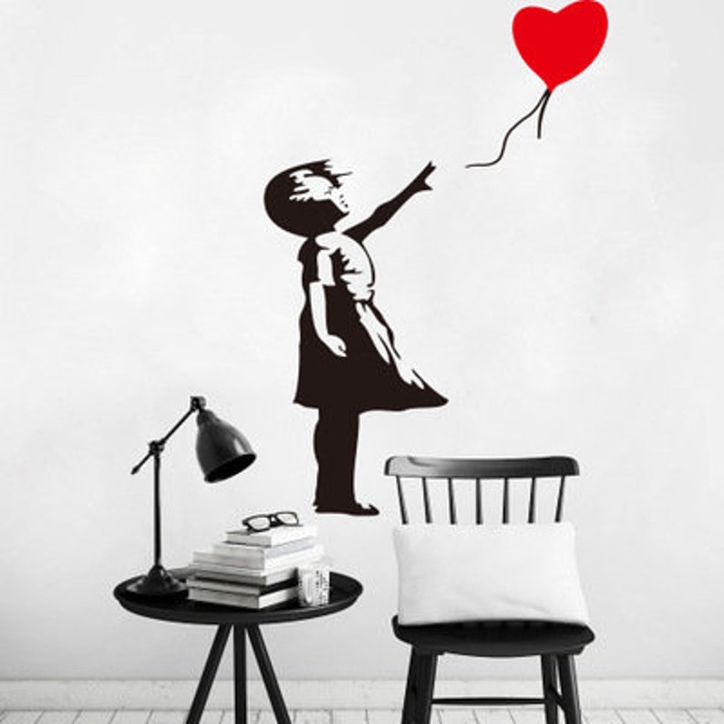 vinyl art home decor urban interior Banksy Wall Decal TRICYCLE COP street art wall sticker police guard and balloon girl graffiti