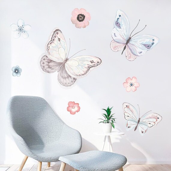 Butterfly With Flower Wall Decals Girls Room Decor Butterfly Wall Art Bedroom Wall Decal Living Room Decor Backdrop Kids Room