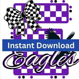 Estampado de la letra E a cuadros: Espíritu escolar de los Eagles, diseño de fútbol americano (descarga digital PNG)