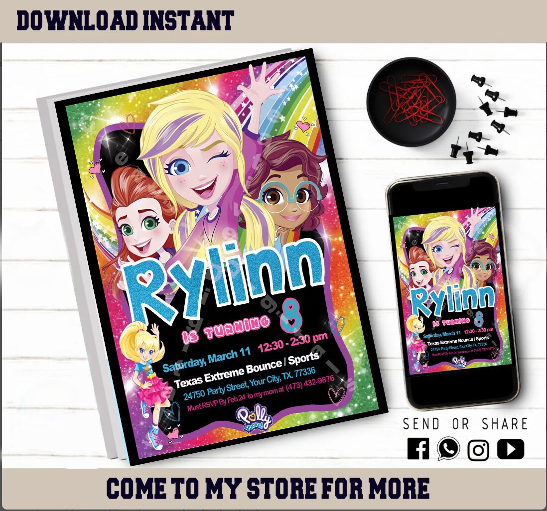 Polly Pocket Birthday Invitation Editable Kids Invite Kids Digital