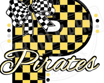 Karierter Buchstabe P für Piraten, Schulgeist, Fußballgeist, Sporthemd, digitaler Download