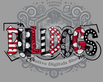 Bulldogs Doodler Buchstaben - Hitchcock Bulldogs Schulmaskottchen, Leopardenmuster, Football-Geist, Sport-Shirt