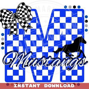 Checkered M for Mustangs - Mustangs school mascot, School Spirit, Football spirit, Sports shirt, Digital download