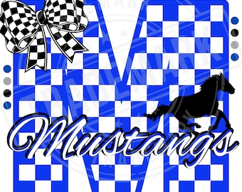 mustangs Mascot - karierter Buchstabe M, Schulspirit (digitaler Download)