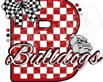 Karierter Buchstabe B für Bulldoggen, Schulgeist, Fußballgeist, Sporthemd, digitaler Download