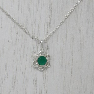 Green Onyx Flower Pendant in Sterling Silver