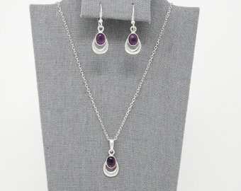 Amethyst Necklace and Earrings in Sterling Silver