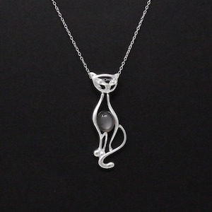 Moonstone Cat Sterling Silver Pendant