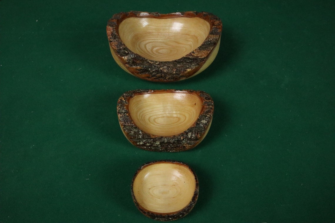 Wooden Nesting Bowls Handcrafted Natural Edge Woodturned Oak Bowls Etsy