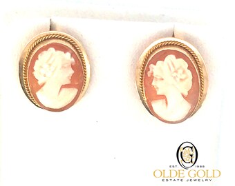 Vintage Cameo Oval Earrings Gold - Shell Cameo - Antique jewelry -
