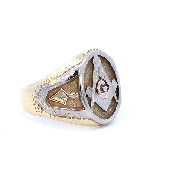 Masonic Oval Signet 14ky Gents Ring - Mason jewel… - image 2