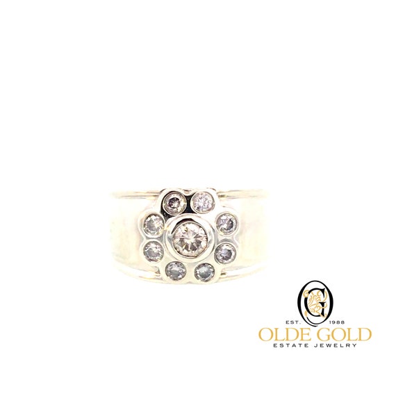 Estate Flower Diamond Wide Band Ring - Estate Jew… - image 2