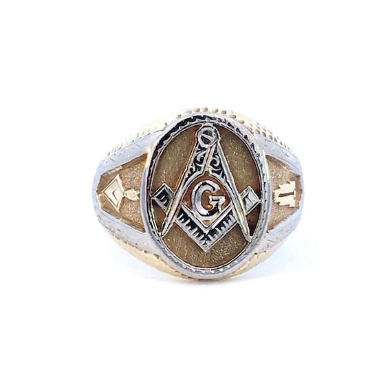 Masonic Oval Signet 14ky Gents Ring - Mason jewel… - image 1