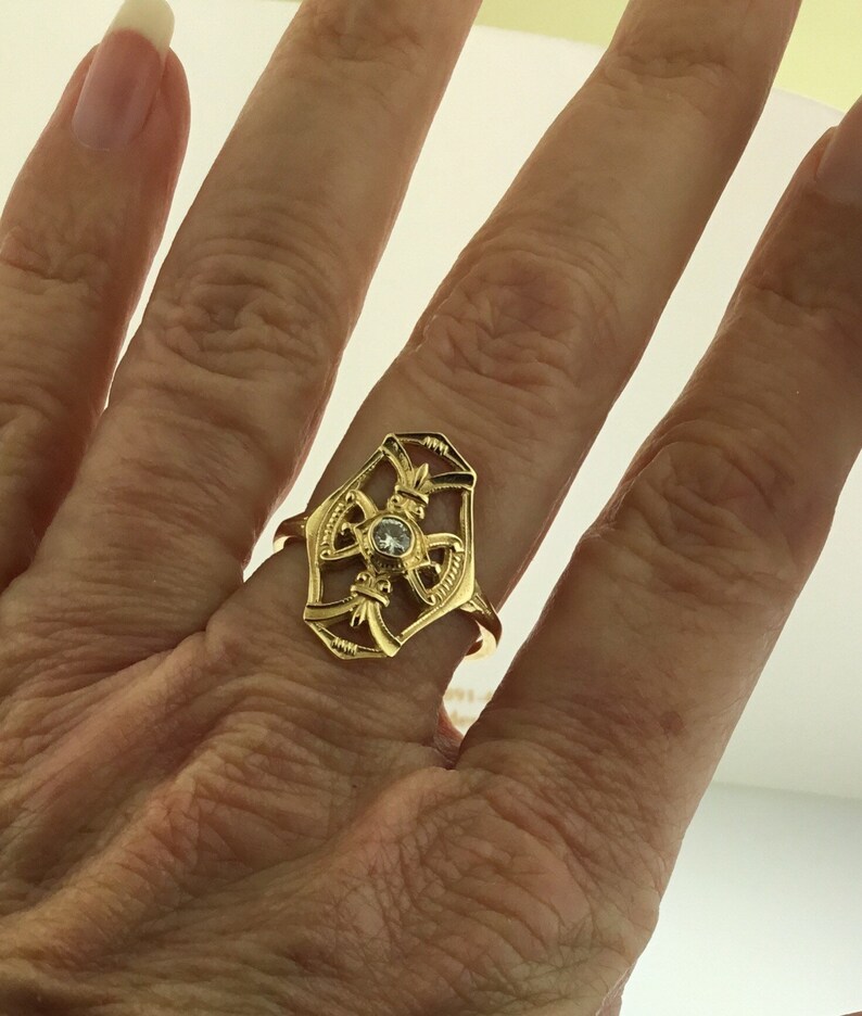 Vintage Filigree Flat Style Diamond .10ct Ring 14ky Replica Antique