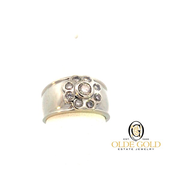 Estate Flower Diamond Wide Band Ring - Estate Jew… - image 4