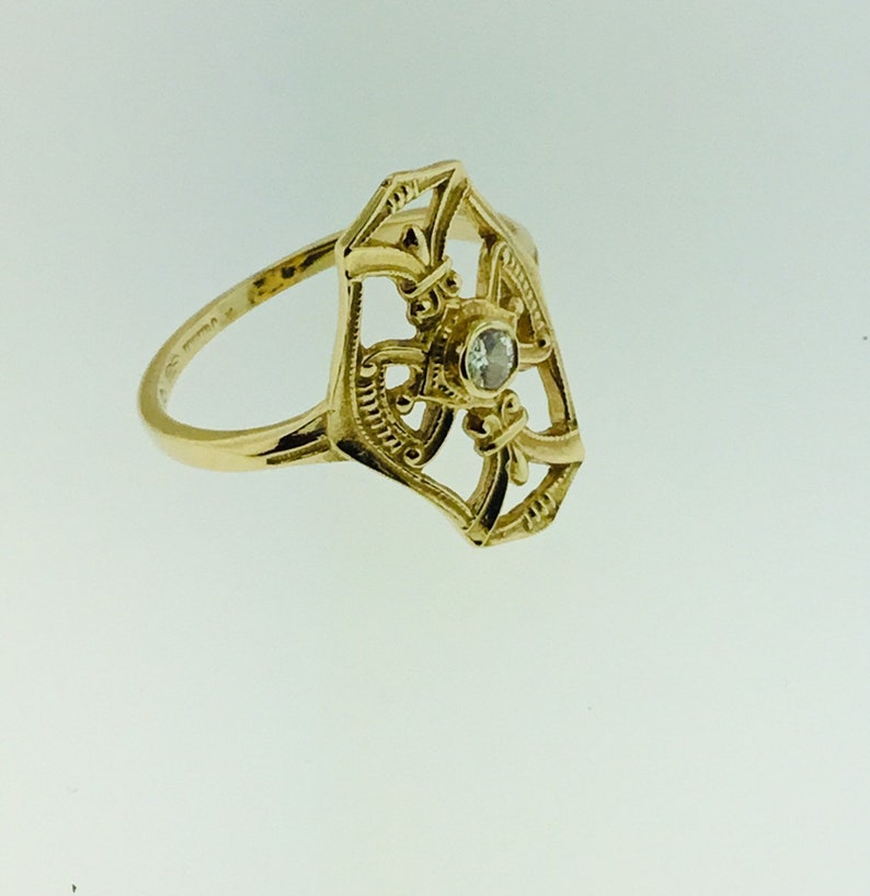 Vintage Filigree Flat Style Diamond .10ct Ring 14ky Replica Antique