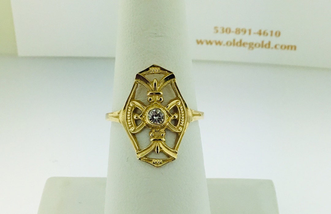 Vintage Filigree Flat Style Diamond .10ct Ring 14ky Replica Antique