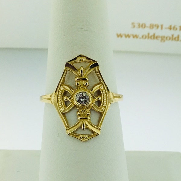 Vintage Filigree Flat Style Diamond .10ct ring - 14ky - Replica antique jewelry - Hugo Kohl Designs