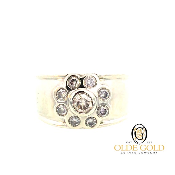Estate Flower Diamond Wide Band Ring - Estate Jew… - image 1