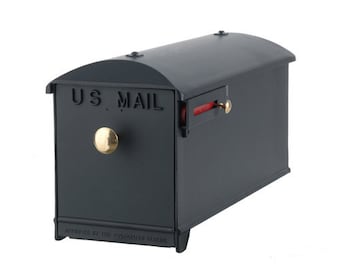 GSi Luxury Mailbox - Black Style 0K | Post Mount Mailbox Address | Parcel House Mailbox  Includes Brass Knob, Red Flag and Hardware
