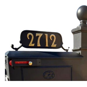 Mailbox Address Number Plate 3 with Brass Numbers | Rust-Proof Cast Aluminum, Hardware Included, 5 Digits/Side, 13 5/8″ Mounting Holes