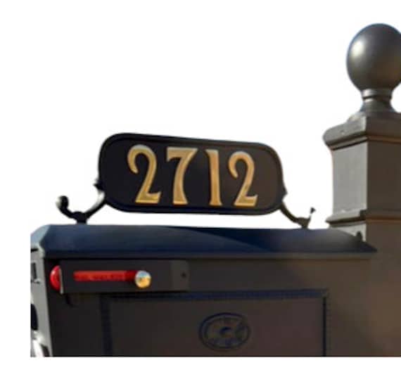 Mailbox Address Number Plate 3 With Brass Numbers | Rust-proof Cast Aluminum, Hardware Included, 5 Digits/side, 13 5/8″ Mounting Holes - UK