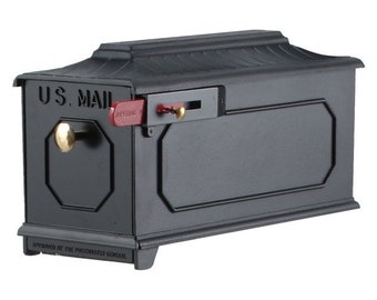 GSi Luxury Mailbox - Black Style 8K | Post Mount Mailbox Address | Parcel House Mailbox  Includes Brass Knob, Red Flag and Hardware