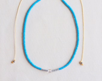 Little Blue|VSCO Waterproof Beaded Choker Necklace, Surf Jewelry