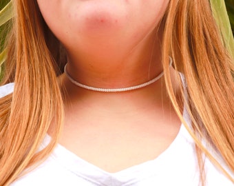 White|VSCO Waterproof Beaded Choker Necklace, Surf Jewelry