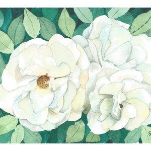 White Roses, original watercolor painting, printable download