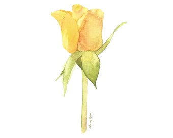 Original Watercolor Yellow Rose, printable download