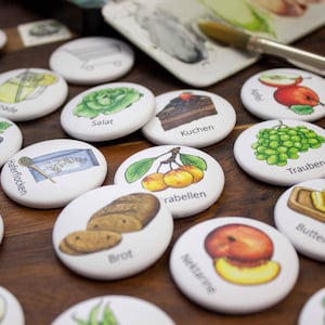 Magnets 96 pcs | Fruit, vegetables, herbs, food | Fridge magnets with watercolor illustrations | Special gifts | Learning aid