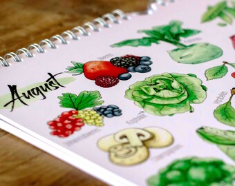 Perpetual seasonal calendar A4 with seasonal, local fruit and vegetables | Sustainable watercolor illustrations | special gift