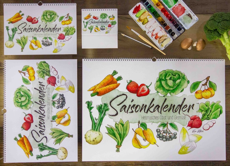 Perpetual seasonal calendar A4 with seasonal, local fruit and vegetables Sustainable watercolor illustrations special gift image 8