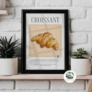 Póster de croissant A4 Impresión de pastelería Kipferl Ideas decorativas Cocina Material de aprendizaje Niños Alimentación saludable Regalo Desayuno Póster Lámina artística