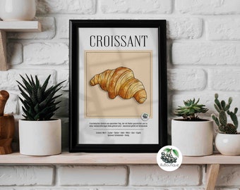 Póster de croissant A4 Impresión de pastelería Kipferl Ideas decorativas Cocina Material de aprendizaje Niños Alimentación saludable Regalo Desayuno Póster Impresión artística