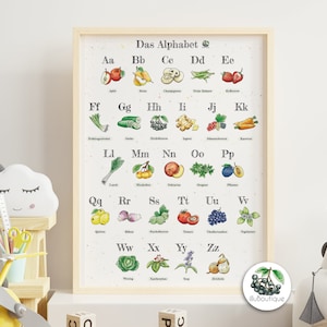 Immagine per bambini ABC DIN A3 Immagine dell'alfabeto A3 ABC frutta e verdura erbe spezie lettere abc poster materiale didattico Montessori scuola elementare tedesco