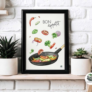 Póster de verduras salteadas A4, ¡Buen provecho!, impresión, decoración para cocina, escuela, habitación infantil, educación, alimentación saludable, regalo especial.