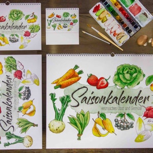 Saisonkalender, A2, Obst und Gemüse, Print, Illustration, Geschenk, Aquarell, decor, Besonderes Geschenk, Kalender 2024