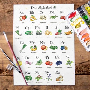 Cartel Alfabeto, A3, ABC, Frutas y Verduras, Hierbas, Especias, Decoración, ArtPrint, Ilustración, Regalo, Cartel, Acuarela, Regional, Niño