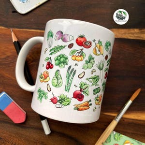 Tasse Buntes Obst und Gemüse Regional Handmade Illustrationen Regional Kräuter Gewürze Obst Gemüse besondere Geschenk Idee