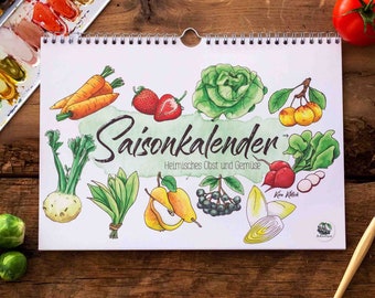 Seasonal calendar fruit & vegetables perpetual, A4, print, illustration, special gift girlfriend, calendar 2024