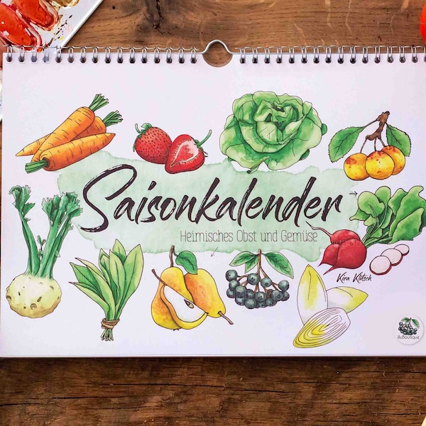 Saisonkalender Obst & Gemüse immerwährend, A4, Print, Illustration, Besonderes Geschenk Freundin, Kalender 2024