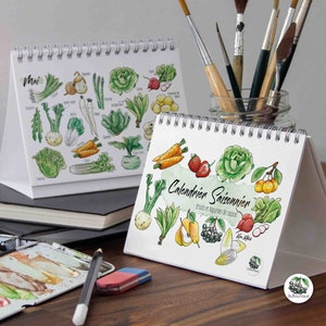 Calendrier owoce i rośliny strączkowe de saison français A6 régional saisonnier réutilisable for toujours Calendrier de bureau à mettre en place