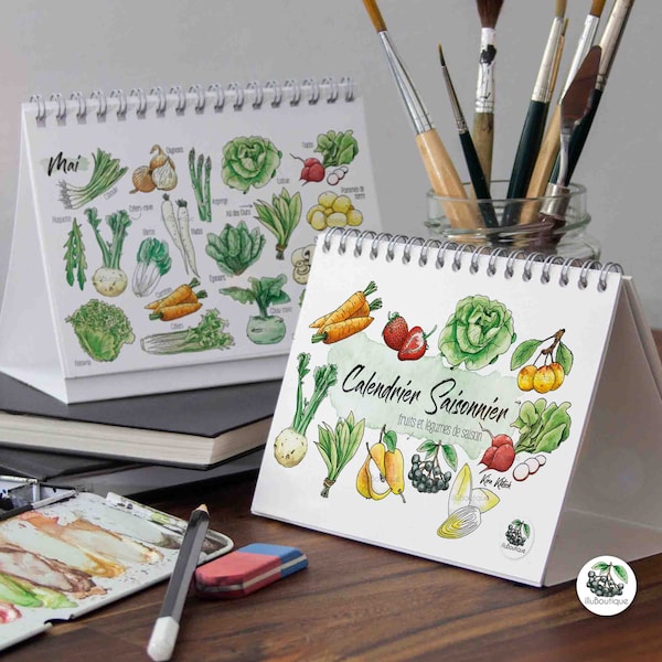 Calendrier fruits and légumes de saison français A6 régional saisonnier réutilisable for toujours Calendrier de bureau à mettre en place