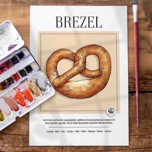 Pretzel Poster A4 Pastelería Impresión Pretzel Decoración Cocina Material de Aprendizaje Niños Alimentación Saludable Regalo Desayuno Cartel Impresión Arte Panadería