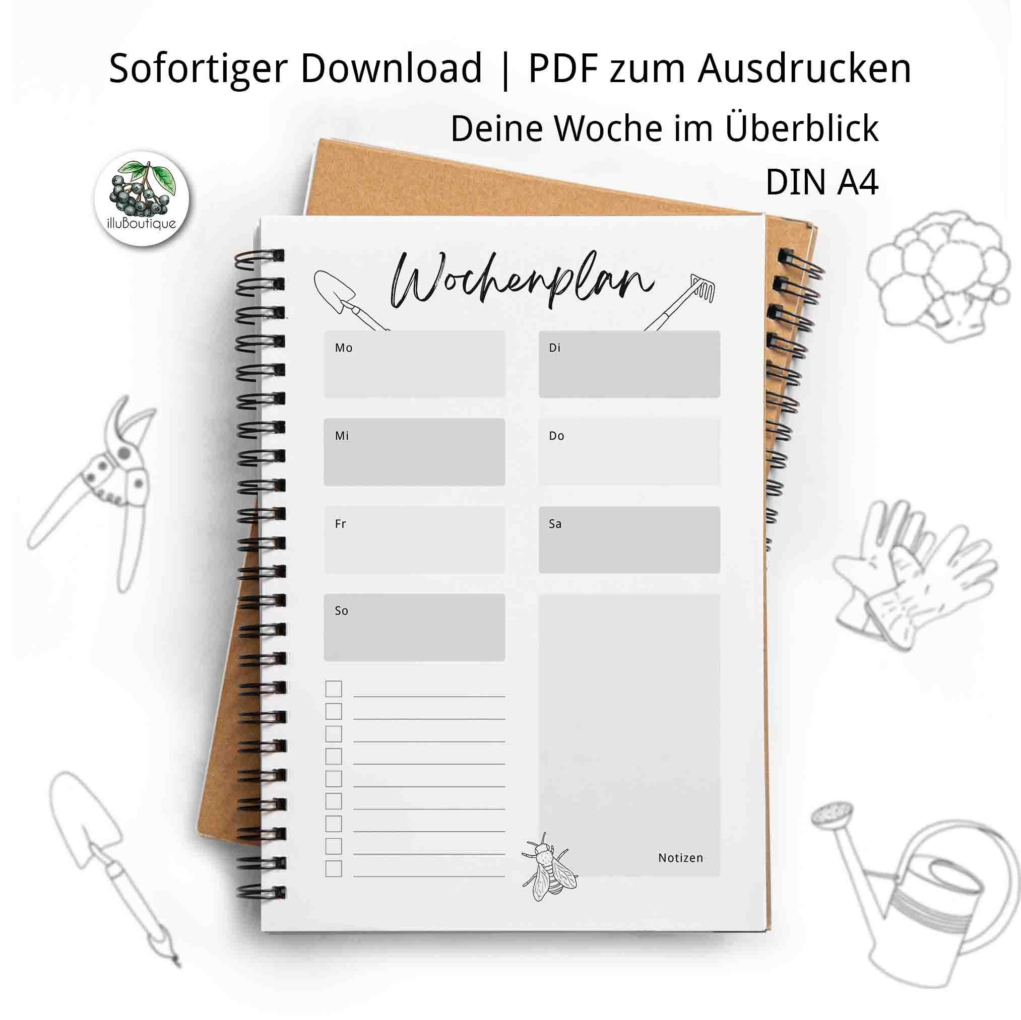 Planificateur de jardin hebdomadaire A4 à télécharger : Potager surélevé pour débutants, liste imprimable de légumes, fruits, herbes aromatiques et pl